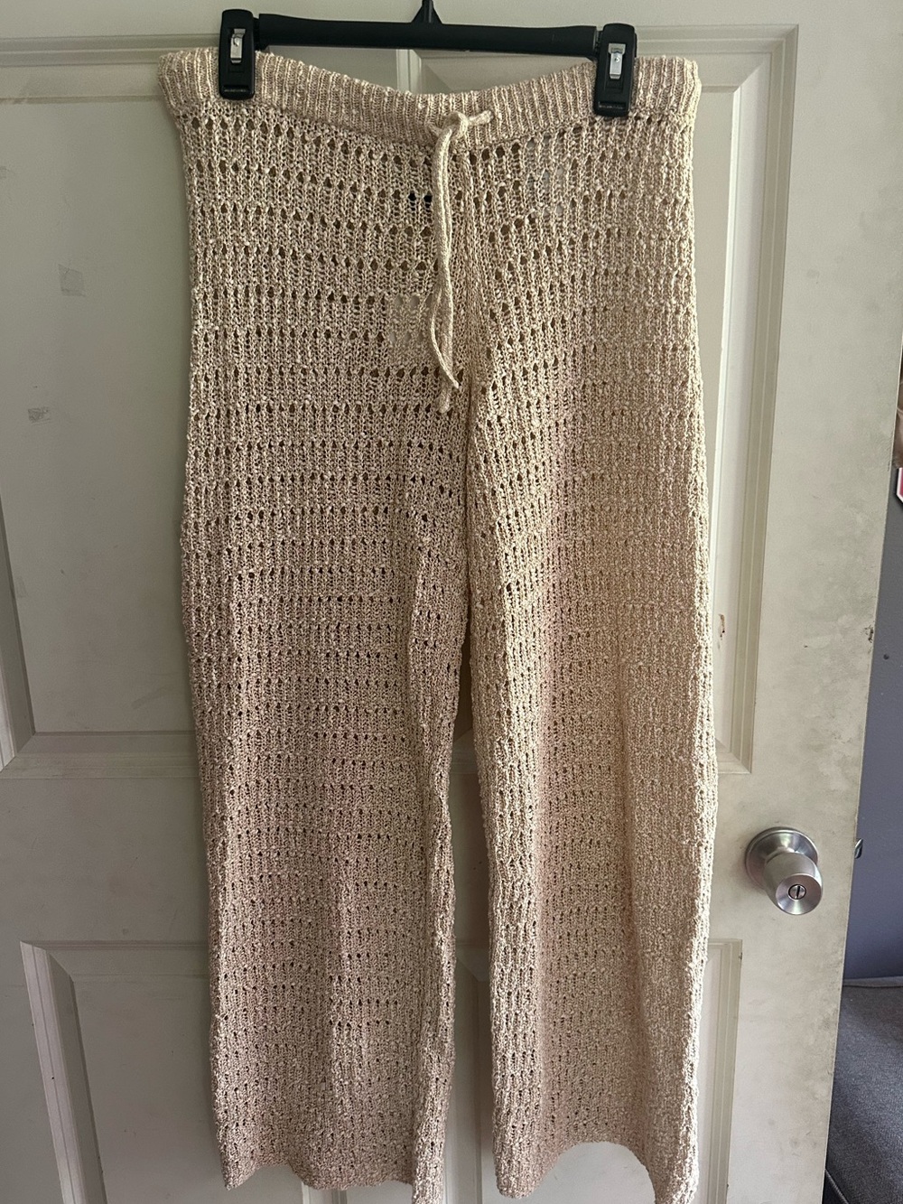 American Eagle Outfitters Crochet Knit Wide-Leg Pants - Cream